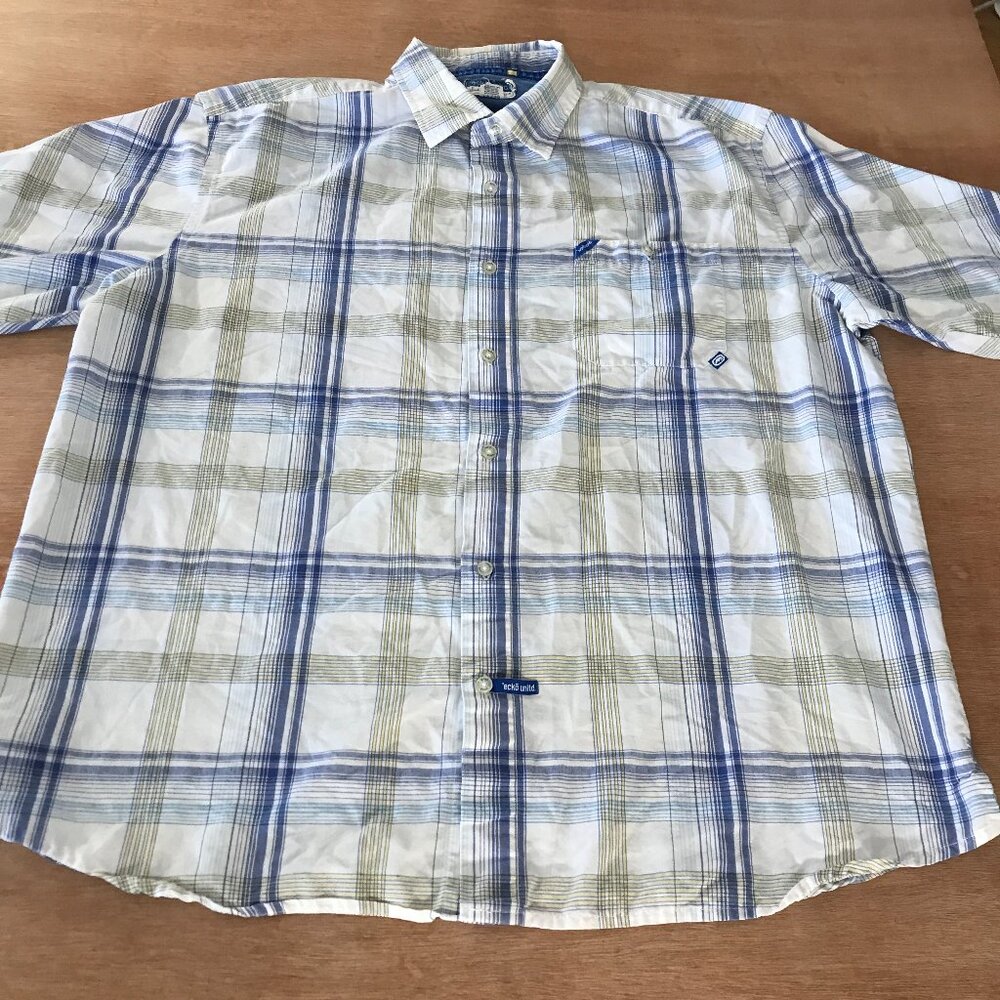 Echo Shirt Men XXL Blue Plaid Button Up Pocket Short Sleeve Collared Preppy
